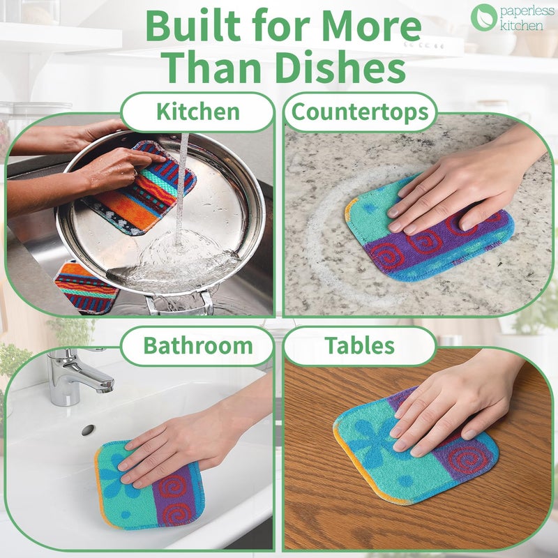 PaperlessKitchen Kitchen Dish Scrubbers | Soft Scrub for Dishes | Non-Scratch Cleaning Pads for Kitchen | Made from Cotton Fiber | Safe on All Surfaces | Long-Lasting & Easy to Clean | Pack of 8 - Image 5
